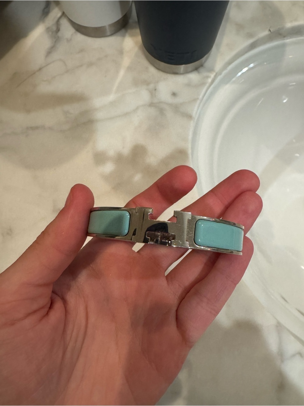 Hermes Bracelet in Light Turquoise and Silver